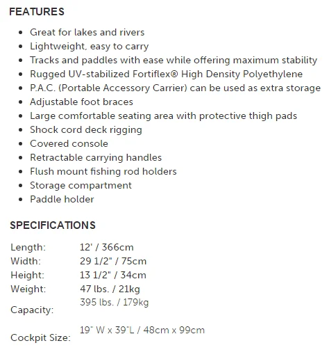sun dolphin aruba 12 specifications