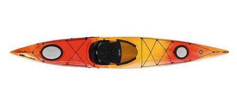 orange and yellow Perception Carolina 14 Kayak