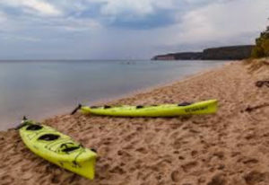 tandem kayaks on beach