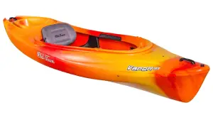 a red and yellow old town vapor kayak